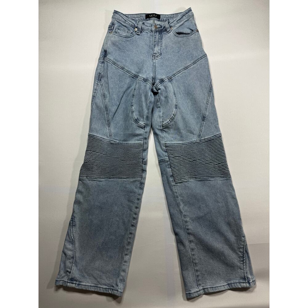 Akira Women's Wide Leg Moto Style Blue Jeans - Size 3/W25 (26x30.5)*